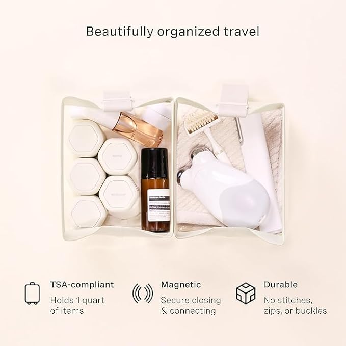 Cadence Parcel - Clear Kit with Magnetic Closure - Durable and Leak-Resistant Travel Toiletry Kit - TSA-Compliant & Modular Design - Hygiene Bag for Travel Essentials - .5 Qt - Pebble