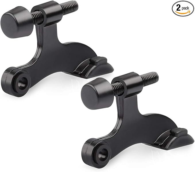 HOMOTEK 2 Pack Hinge Pin Black Door Stopper,Adjustable Deluxe Heavy Duty Door Stopper 2-1/2"x1-3/4”,with Black Rubber Bumper Tips