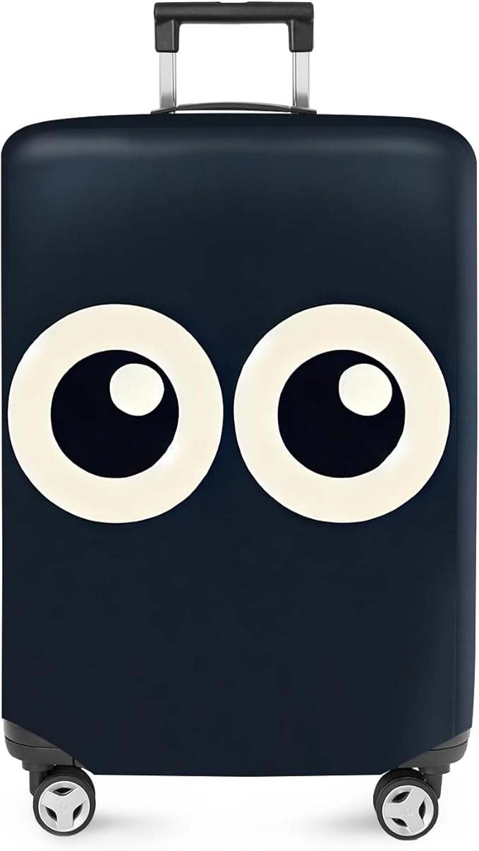 ANNA QUEEN Navy Blue Cartoon Eyes Luggage Cover, Funny Suitcase Protector for 20-22 Inch Luggage, Stretchable & Washable Travel Cover, Cute, Durable & Easy to Spot