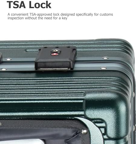 feilario 20in Aluminium Frame PC Hard Shell Spinner Wheels Luggage, Built-In TSA lock Carry on Suitcase, with Cup Holder, USB Port, Phone Holder