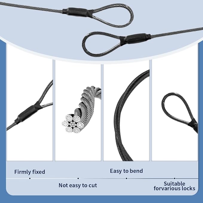 3.3mm (1/8 Inch) Outdoor Travel Stainless Steel Security Cable-6ft Luggage Lock Safety Wire Flexible Steel Wire Rope with Double Loop Safety for Luggage, Bike, Lock (Balck+Red, 6ft-(2Pack)