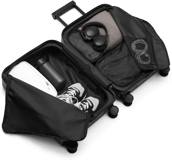 D_b_ Ramverk Pro Front Access Carry-On 21 Inch Hardside Luggage Extra Protection Aluminum Frame, Silent 360 Spinner Wheels, TSA Lock, Interior Laptop Compartment - Black Frame/Black