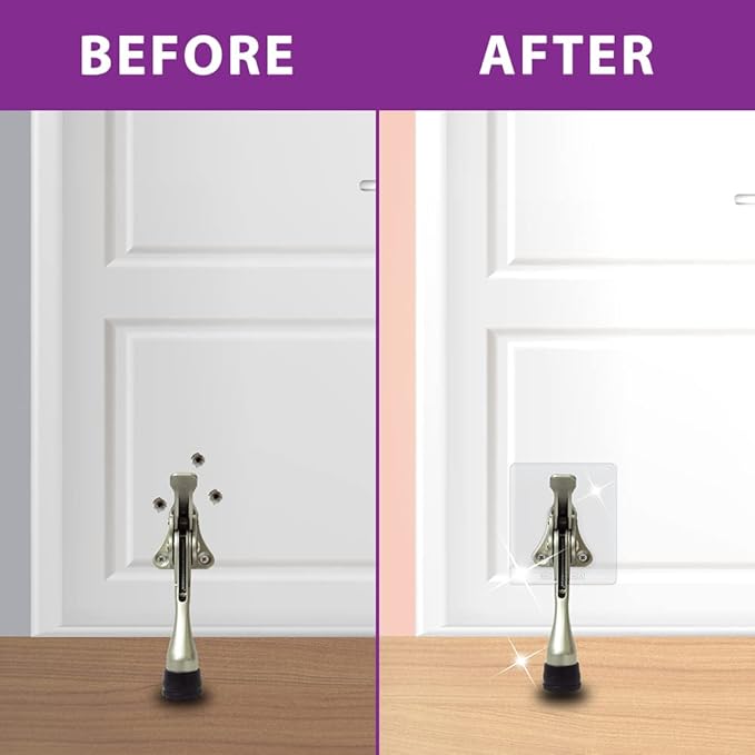 Door Stopper with Adhesive Bracket Stickers, No Drilling or Tools Needed, Available for All Doors, Door Holder, Heavy Door Stop, KickDown Door Stoppers by HASHI (Satin Nickel/Bracket 4pack)
