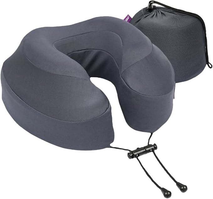 Cabeau Air Travel Pillow for Long Flights – Evolution Plus – U Shaped Memory Foam Neck Support – Removable, Washable Cover – Comfort On-The-Go for Airplane, Train, and Car (Slate Grey)