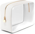 Clear Makeup Bag Zipper Pouch, Transparent Cosmetic Case Organizer, TSA Approved Travel Toiletry Case, Travel Accessories Essentials Makeup Tote for Women, Large Cute Make up Bag for Purse - White
