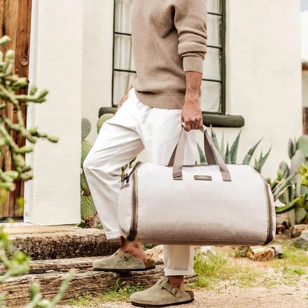 Halfday Convertible 2-in-1 Garment Duffel Weekender Bag 45L | Wrinkle-Free Travel, Hanging Suit Compartment, Shoe Pockets, Trolley Sleeve. Durable & Water-Resistant Carry-On, Stone