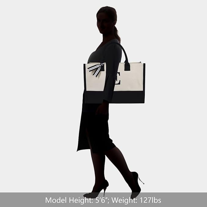 TOPDesign Embroidery Initial Canvas Tote Bag, Personalized Present Bag, Suitable for Wedding, Birthday, Beach, Holiday, is a Great Gift for Women, Mom, Teachers, Friends, Bridesmaids (Letter E)