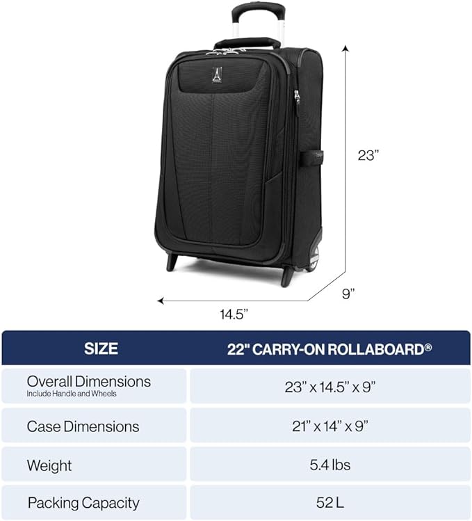 Travelpro Maxlite 5 Softside Expandable Upright 2 Wheel Carry-on Luggage, Lightweight, 22-Inch — Black