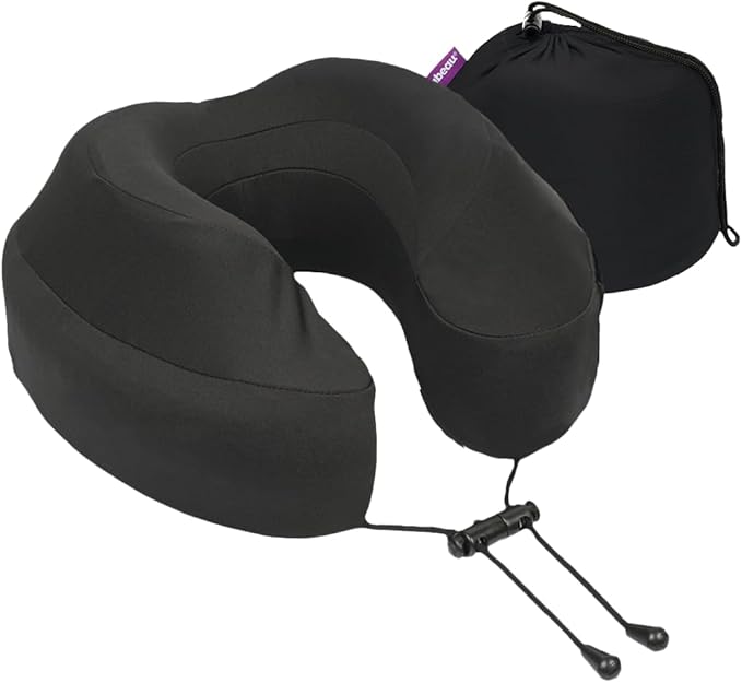 Cabeau Air Travel Pillow for Long Flights – Evolution Plus – U Shaped Memory Foam Neck Support – Removable, Washable Cover – Comfort On-The-Go for Airplane, Train, and Car (Black)