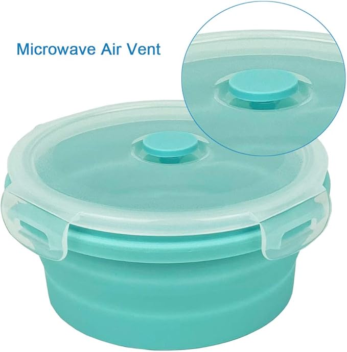 CARTINTS Small Collapsible Bowl Silicone Food Storage Containers Collapsible Camping Bowl for Travel Camping Hiking with Airtight Plastic Lids and 2Pack Silicone Dish Sponges- Blue, 500ml