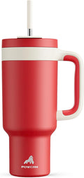 POWCAN 40 oz Tumbler with Handle, 2-in-1 Straw and Sip Lid, Leakproof, Dishwasher Safe, Insulated Stainless Steel Travel Coffee Mug, Keeps Cold for 34 Hours, Fits in Car Cup Holder (Passion)