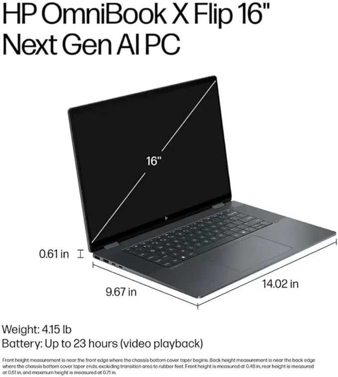 HP OmniBook X Flip 16 2-in-1 Laptop: 16" FHD+ Touchscreen, Intel Core Ultra 7 (NPU 47 Tops), 16GB RAM, 512GB SSD, Intel Arc 140V GPU, Copilot+ PC, Eclipse Gray, W/Pen Accessories, Windows 11