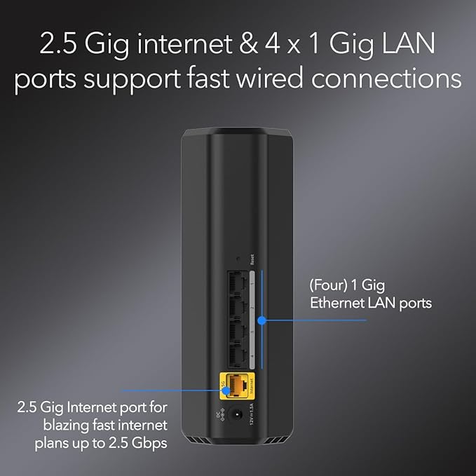 NETGEAR Nighthawk Dual-Band WiFi 7 Router (RS100) – Security Features, BE3600 Wireless Speed (up to 3.6 Gbps) - Covers up to 2,000 sq. ft., 50 Devices – 2.5 Gig Internet Port - Free Expert Help