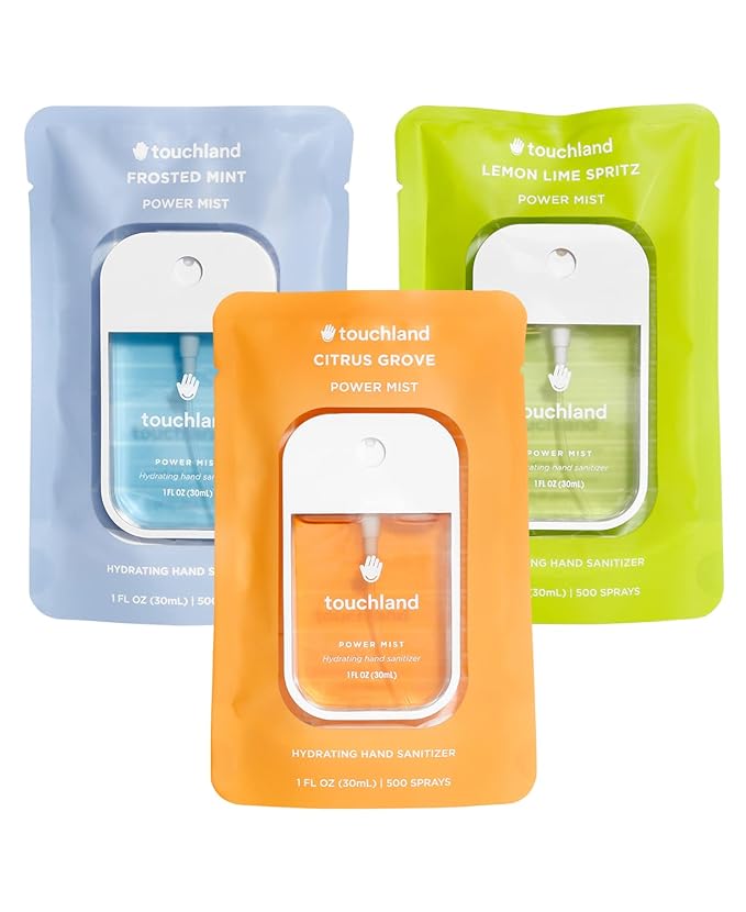 Touchland Power Mist Hydrating Hand Sanitizer Spray, FRESH Trio Set (Mint, Citrus, Lemon Lime), 1 FL. OZ. Travel Size (Set of 3)