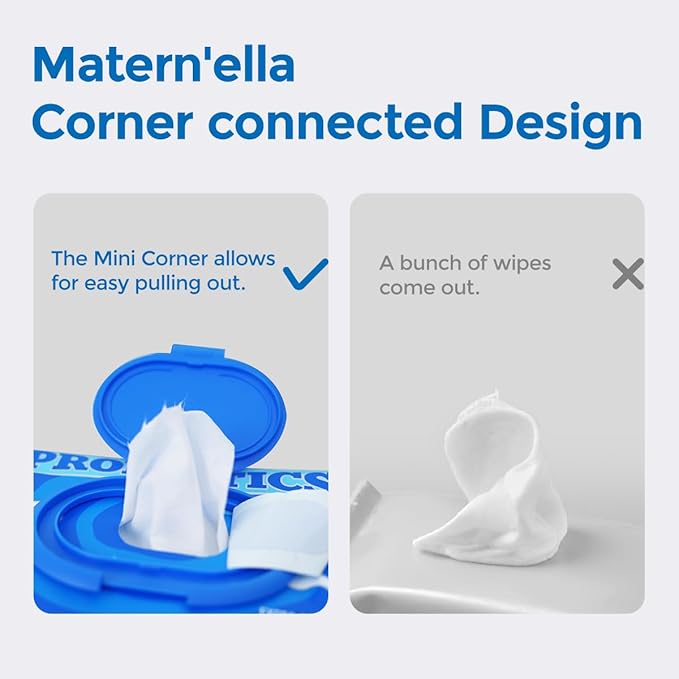 matern'ella Flushable Wipes Extra Large 8 Packs 640 Wipes Wet Wipes Corner-Connected Design Plant Based Fibers with Probiotics Fragrance Free Sewer Safe Butt Wipe Adult