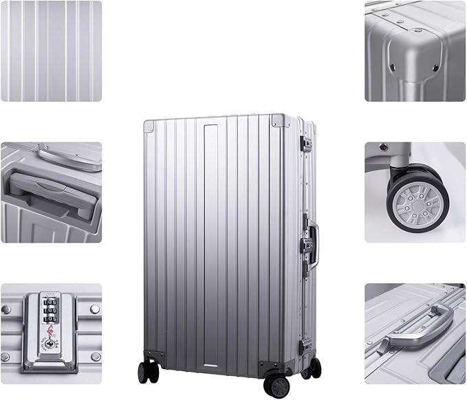 TRAVELKING All Aluminum Luggage Zipperless Hard Shell Luggage Case with TSA Lock Spinner Alloy Metal Suitcase (Silver, 28")