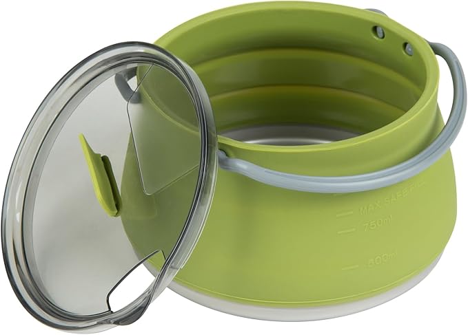 Restaurantware-Hi Tek 1 Liter Collapsible Camping Kettle, 1 Portable Cook Pot - With Perforated Lid, Stainless Steel Bottom, Silicone Camping Coffee Pot, With High Heat Nylon Handles, For Travel
