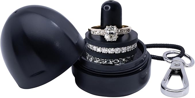 Ring Holder Keychain, Jewelry Organizer and Storage, Portable Waterproof Ring Holder, Pill Box Keychain Container, Gym Accessory, and Travel Ring Case (Black Onyx)