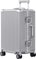 AnyZip Carry On Luggage PC+ABS Aluminum Frame Zipperless Luggage Hard Shell Suitcase with TSA Lock Double Spinner Wheels 20 Inch Silver