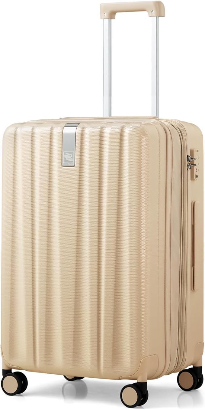 Hanke 24 Inch Expandable Checked Luggage Lightweight PC Hard Shell Luggage Suitcases with Wheels Travel Luggage Rolling Large Suitcase Travel Luggage Bag for Go to University.(Cuba Sand Pink)