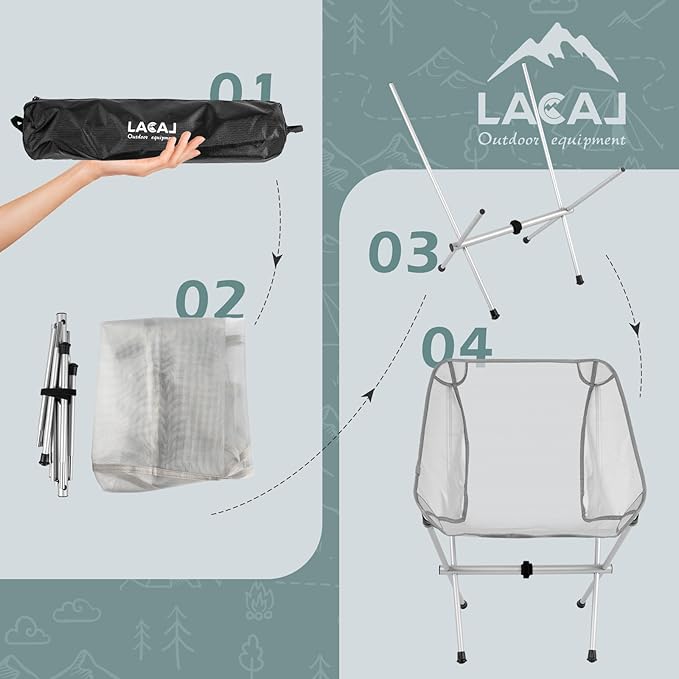 Ultra-Light Folding Camping Chair, All-Aluminum Frame, Surper Breathable Fabric, Easy to Carry, Compact Storage Size (2, Grey)
