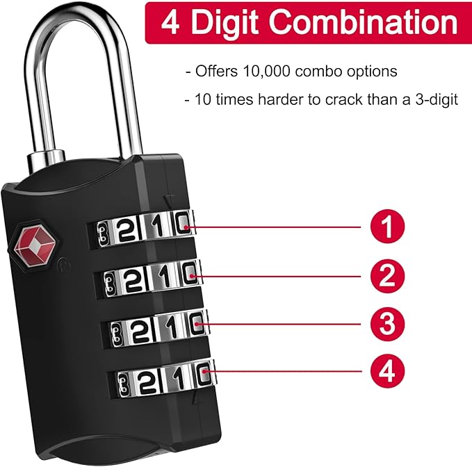 ZHEGE Travel Locks 2 Pack, TSA Locks for Luggage with Flexible Cable (30 Inch) for Gym, Suitcase, Backpack, Baggage, Easy Read Dial with Alloy Body (2 Pack, Black)