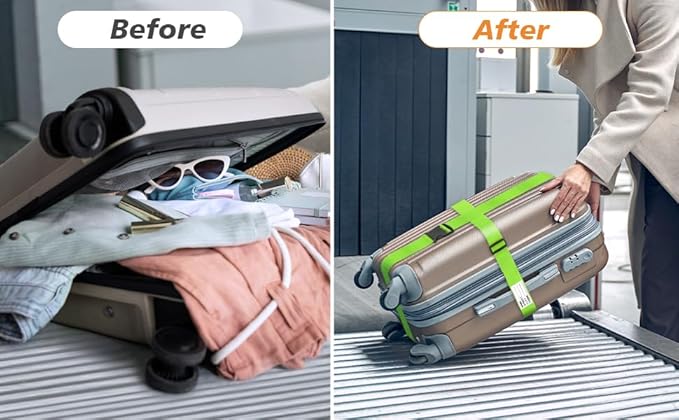 BILIONE Luggage Straps 88 inch Adjustable Suitcase Belt, Lockable Against Accidental Opening, Easy to Identify Travel Accessories, Add a Bag Connector (Vibrant Blue + Green, 4)