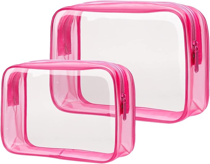 PACKISM Valentine's Day Gifts for Him Her - Clear Makeup Bag with Frame, 2 Pack TSA Approved Toiletry Bag Quart Size Bag, Travel Makeup Cosmetic Bag for Women Clear Toiletry Bag, Rose Red