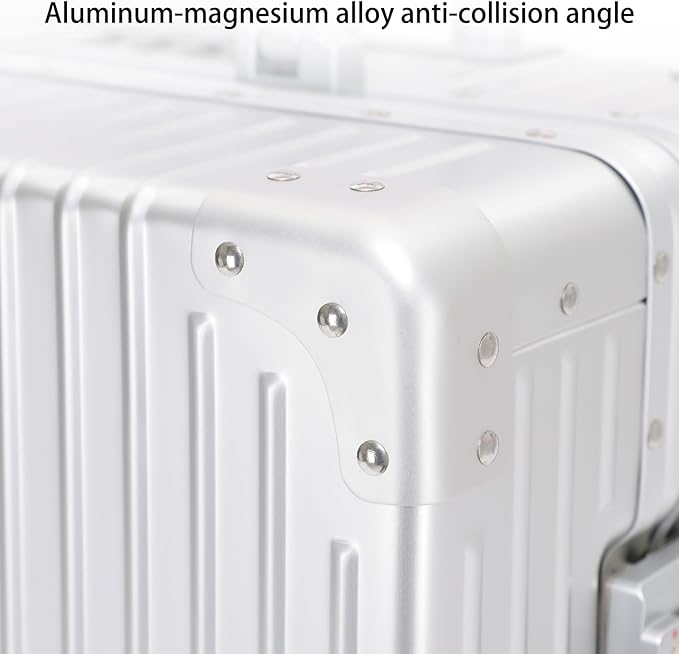 Metal All Aluminum Carry-on Luggage TSA Customs Lock Zipperless Silent Rotary Wheel Business Suitcase Aluminum Frame Set (silvery, 2Piece(20/28))