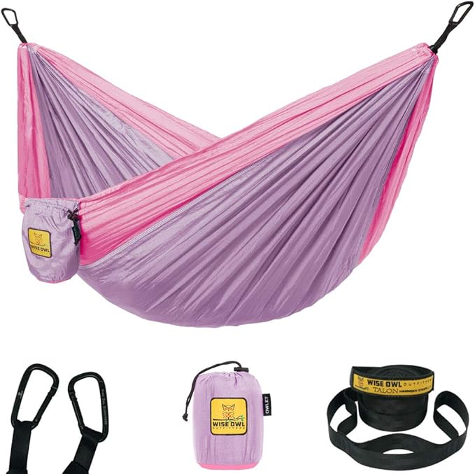 Wise Owl Outfitters Camping Hammock – 500lbs Portable Hammock with Tree Straps - Travel, Backpacking, Hiking, Outdoors Camping Gear - Single or Double