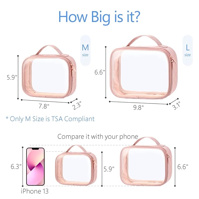 PACKISM Valentines Day Gifts for Him Her - TSA Approved Toiletry Bag - 180° Large Opening Clear Makeup Bags with Handle, Clear Toiletry Bags for Traveling Travel Essentials, Rose Pink