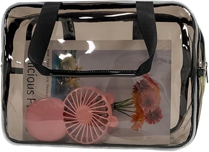 Travel Clear Waterproof PVC Bag, Toiletry Carry Pouch Makeup Artist Bag, Makeup Bags with Zipper Handle Straps, Tote Bag Gray