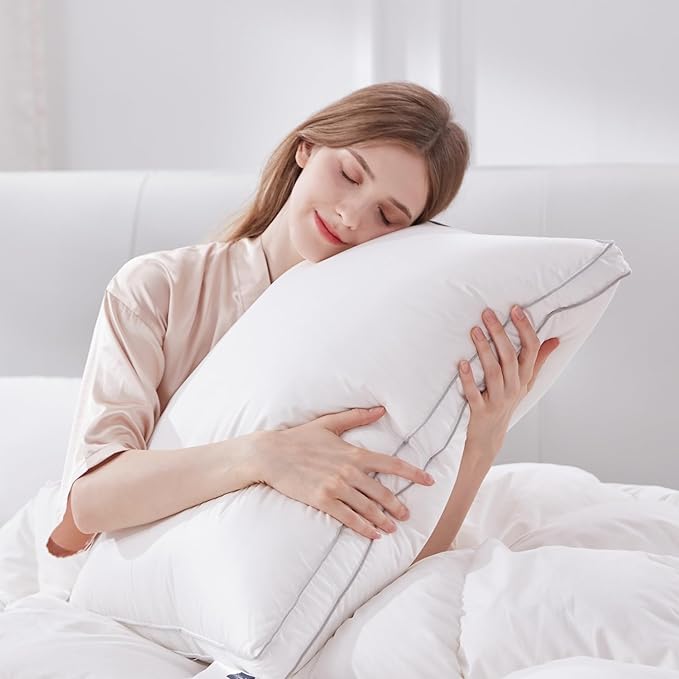 Globon Luxury Feather Down Pillow King Size,Firm Gusseted Bed Pillows for Sleeping, Hotel Collection Fluffy Pillow, 18"X34", Pack of 1