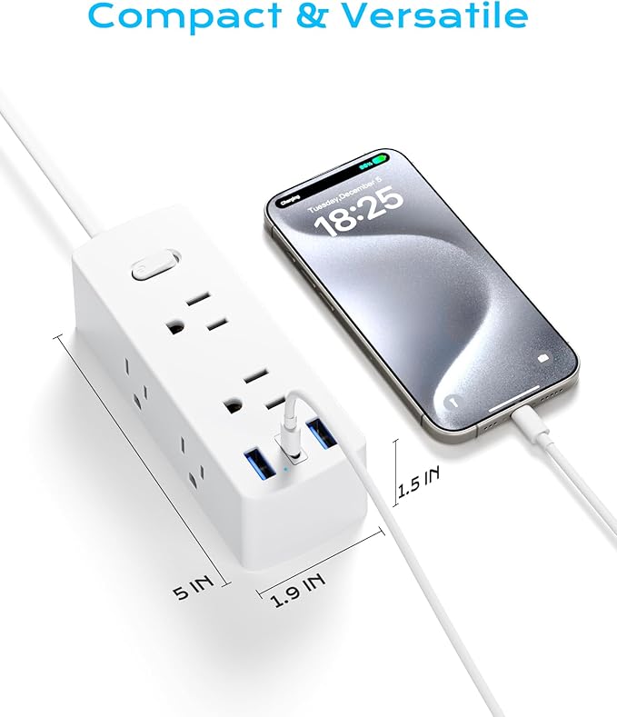European Travel Plug Adapter, Olcorife Universal Travel Adapter for EU UK US AUS, 6 Outlets 3 USB Ports with 5ft Extension Cord, International Power Adapter for US to Europe UK AUS