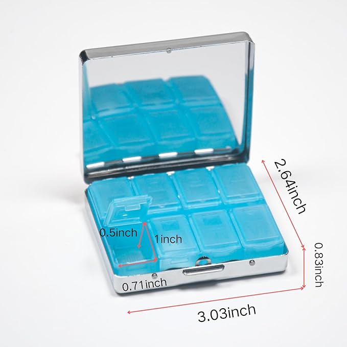 Cute and Portable Metal Pill Organizer – 8 Compartments, Elegant Chrome Finish, Ideal for Travel and Daily Use (Poison Label Retro)