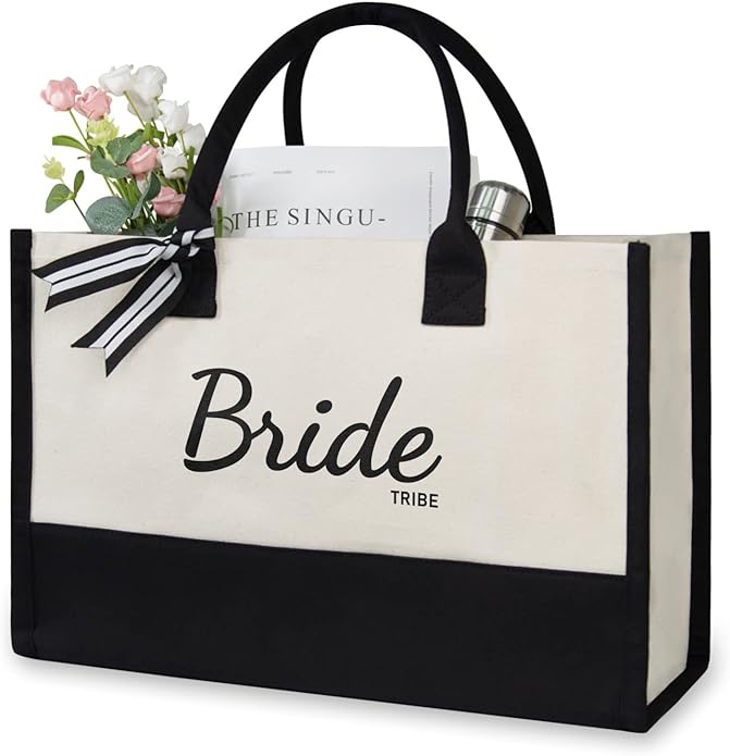 TOPDesign Canvas Tote Bag, Bridal Shower Gifts for Bride, Wedding Bachelorette Bride Gifts Shoulder Bag