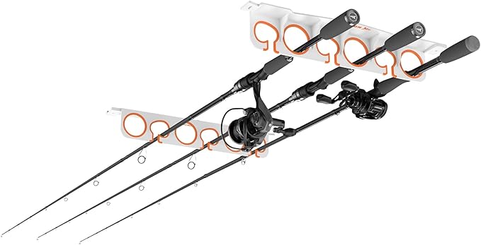 KastKing SafeGuard Fishing Rod Holder for Garage, Wall or Ceiling Mounted Fishing Rod Rack Storage Organizer, Fishing Pole Holder Holds 6 Rods or Combos in Less Than 18 Inches