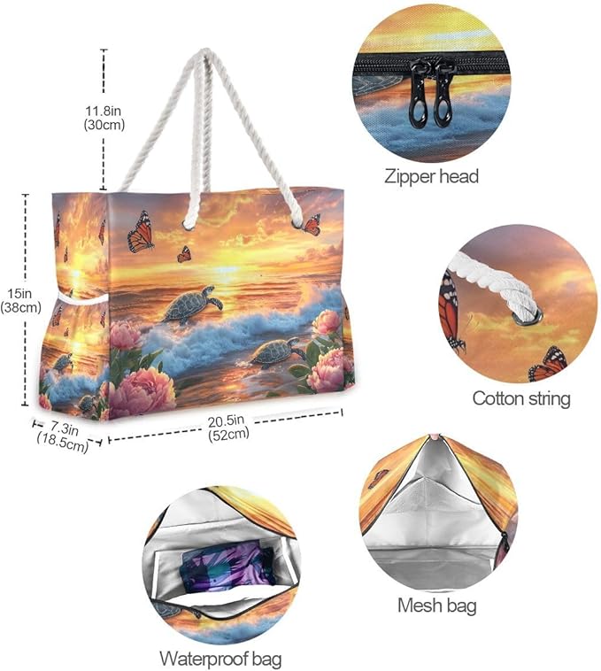 senya Large Beach Bags Totes Canvas Tote Shoulder Bag Soft Wave Water Resistant Bags for Gym Travel Daily Ocean