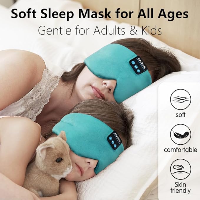 Joythink Sleep Headphones Bluetooth Sleep Mask Silk Kids Children Wireless Headband Headphones for Sleeping Travel Adjustable Sleeping Eye Mask with Thin Speaker