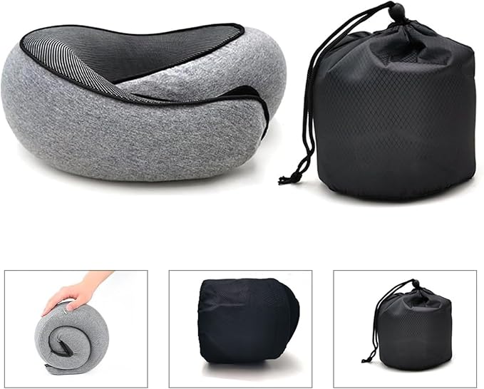 RURING Travel Pillows for Airplanes, Travel Neck Pillow Travel Pillow, Neck Pillow Airplane Memory Foam 360 Degree Support Stowable Pillows for Airplanes Offices and Cars 2PCS (Dark Gray)