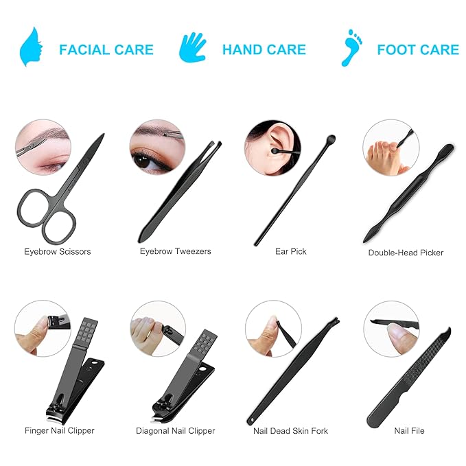 8 PCS Premium Manicure Set, AULLUA Nail Clippers, Professional Grooming Gift Kit, Pedicure Kit, Stainless Steel Facial, Cuticle, Nail Care Tools with Luxurious Portable Travel Case, for Men & Women