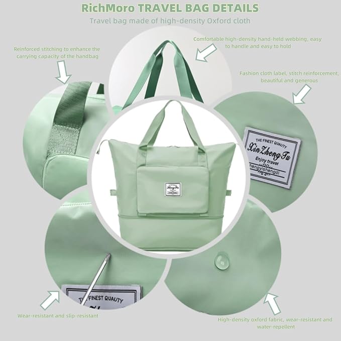 Large Capacity Foldable Travel Bag, Expandable lightweight Carry on Bag, Dry with Wet Separation Spor Duffel Bags