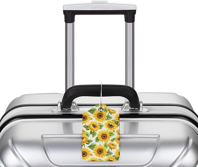 Lovely Sunflower Leather Luggage Tag with Stainless Steel Ring, Fun Name Id Card Cover Travel Bag Tag Set, Suitable for Travel Bag Luggage Women Men 2 PCS