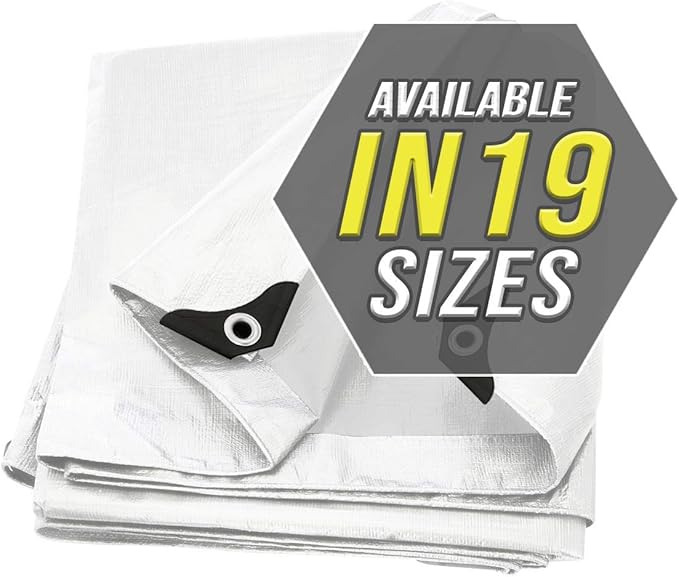 Large Waterproof Tarp - Heavy Duty 10 Mil Thick Poly Tarpaulin Ideal for Canopy Tents, Boats, RV or Pool Covers - Multipurpose Protective Tarps with Grommets for Indoor and Outdoor Use | 24' x 50'