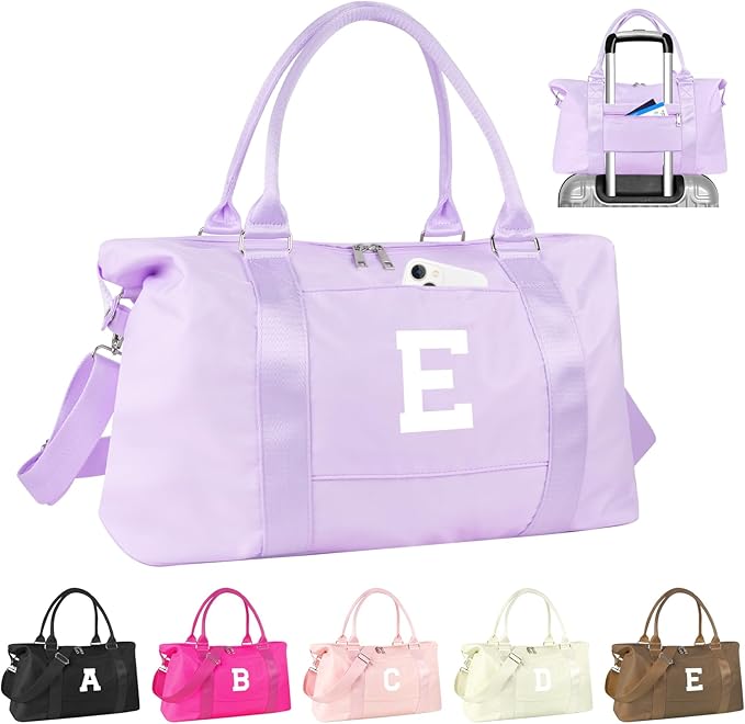 Daughter Niece Gifts for Teen Girl Kids, Initial Travel Duffel Bag Sports Gym Bag Personalized Gifts Weekender Bag，Monogram Overnight Bag Cute Dance Bag Birthday Bridesmaid Gifts for Women(Purple, E)