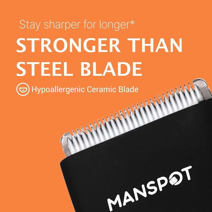MANSPOT Manscape Groin & Body Hair Trimmer for Men, Electric Ball Pubic Trimmer Shaver,Manscape Kit with 4 Guard,Replaceable Ceramic Blade Heads,Waterproof Wet/Dry Shaver,90 Minutes Shaving