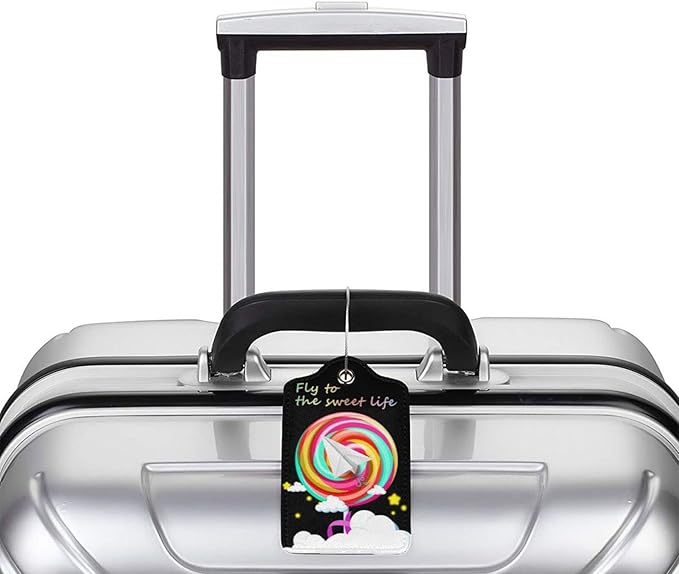 2 Pack Luggage Tag for Suitcase, Cute Unique Leather Suitcase Tags Identifiers with Privacy Name Address Labels & Durable Steel Loop for Women Men Travel