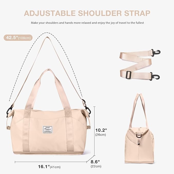 Travel Duffel Bag, Sports Tote Gym Bag, Shoulder Weekender Overnight Bag for Women