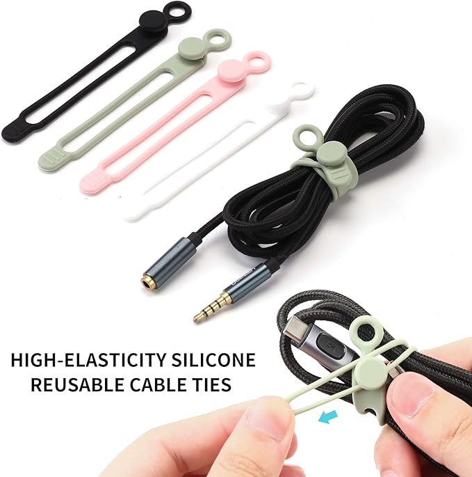 [20Park]UMUST Silicone Cable Ties, Reusable Cable Management Organizer,Cable Straps,Cord Ties,Multipurpose Elastic Cord Organizer for Bundling and Fastening Cable Cords Wires(white)