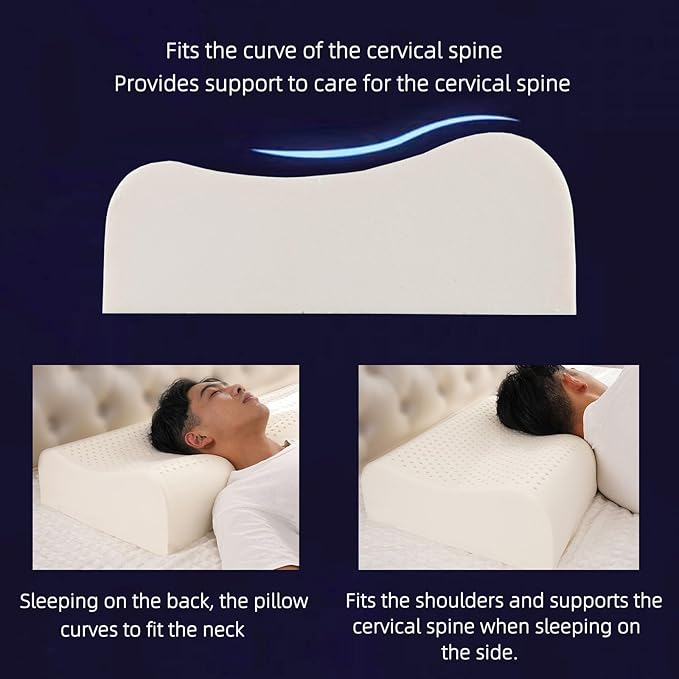 High-Profile Nature Latex Foam Pillow,Slightly Soft for Cervical Support，Thick Cervical Neck Contour Pillow for Stomach/Side/Back Sleepers，for Wide Shouldered People (23.6"×15.7"×4.5"/5.3")